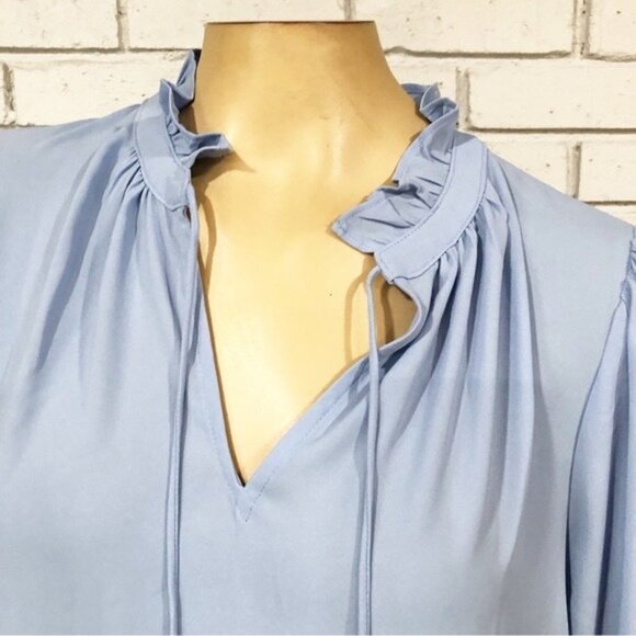 J.Crew Women’s Drapey Blue ruffle‎ tie-neck top - Size Medium - Picture 5 of 14